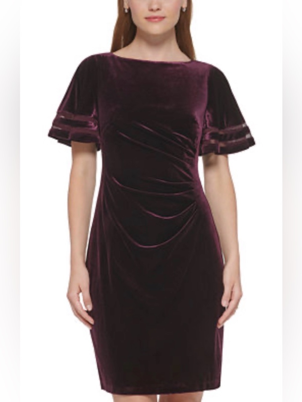 Jessica Howard Velvet Sheath Dress in Deep Plum Sz 16